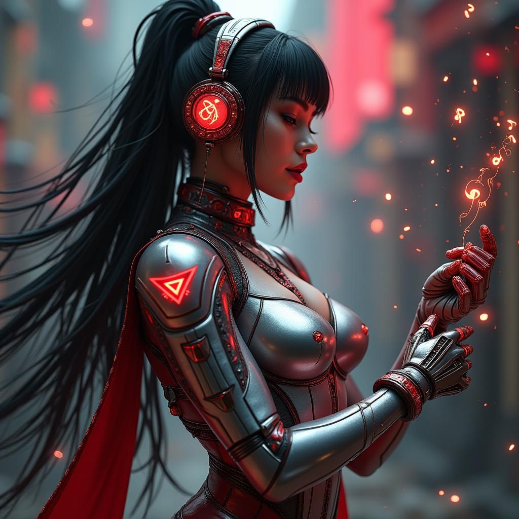 Singing Female Bard in Mecha-Enhanced Armor