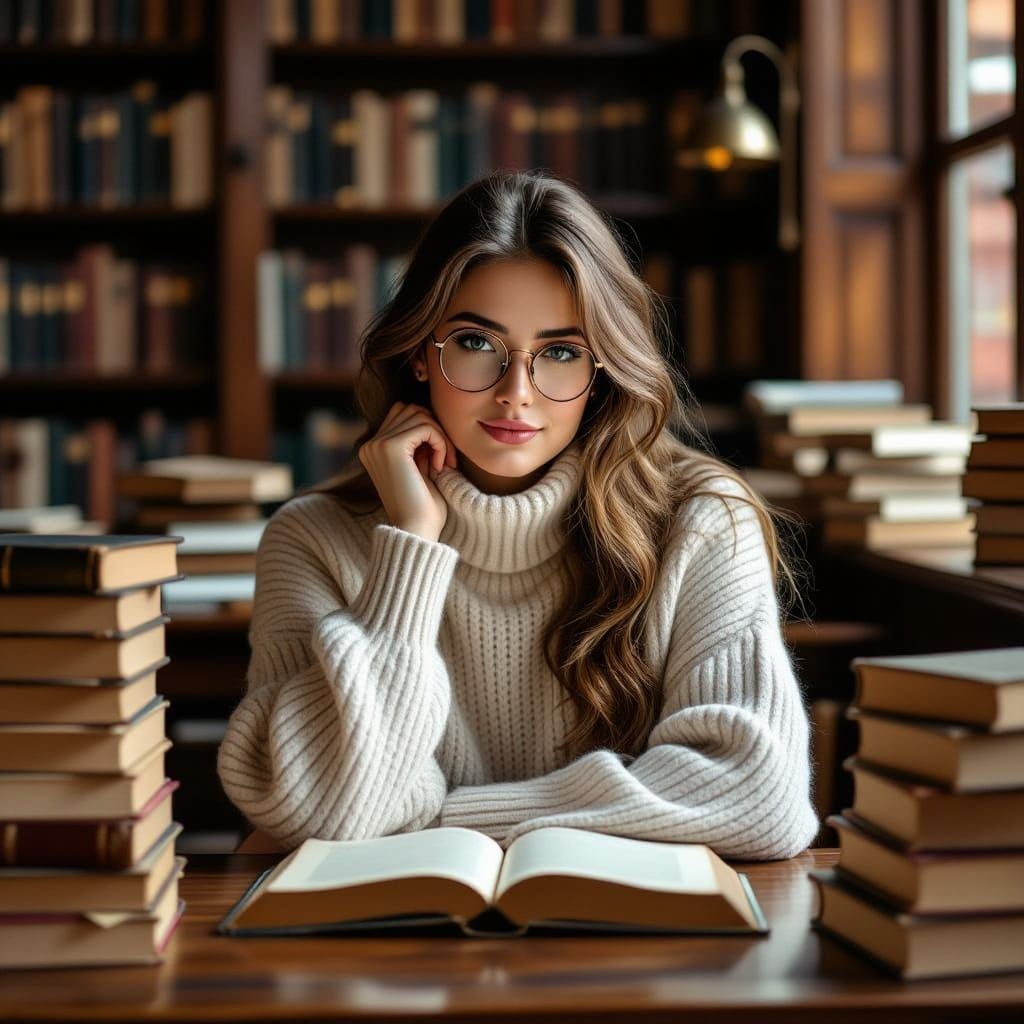 Whimsical Study in a Vintage Library Setting