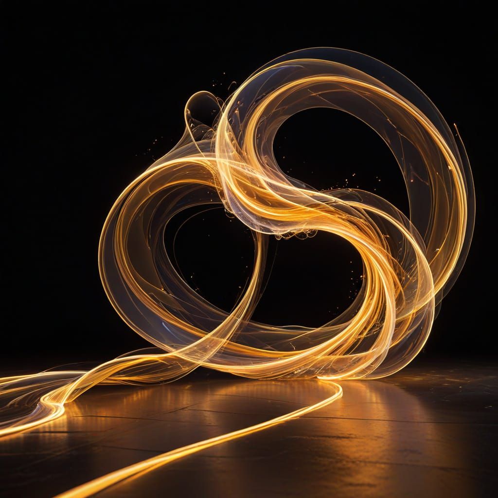 Golden 3D Abstract Wave with Neon Trails