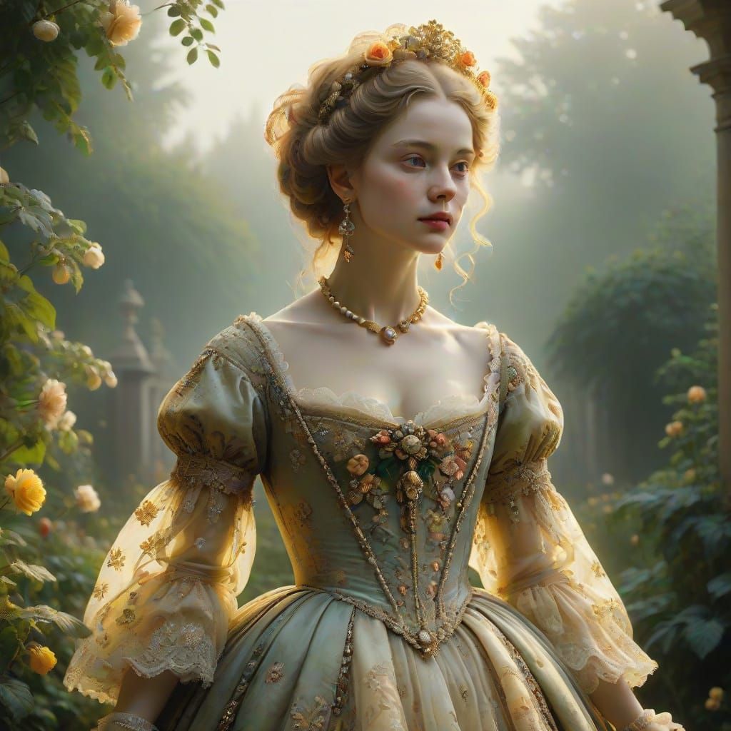Noblewoman in Lavish Baroque Garden