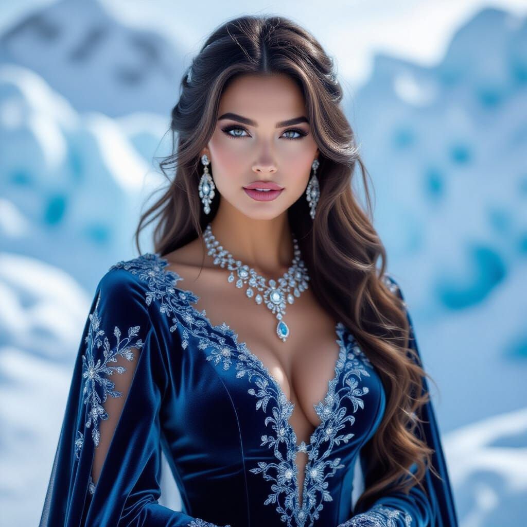Ice Queen in Snowy Arctic Landscape