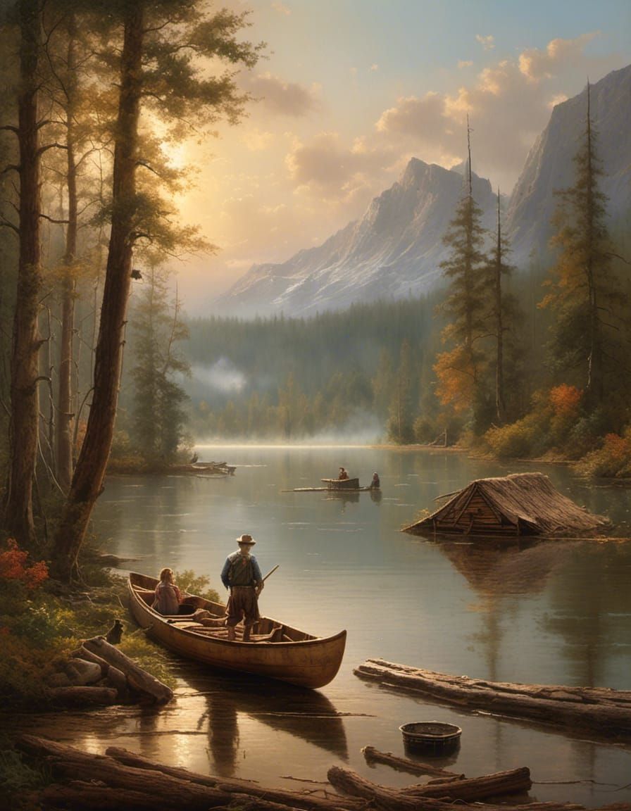 Pioneer Cabin in 19th Century Oil Painting