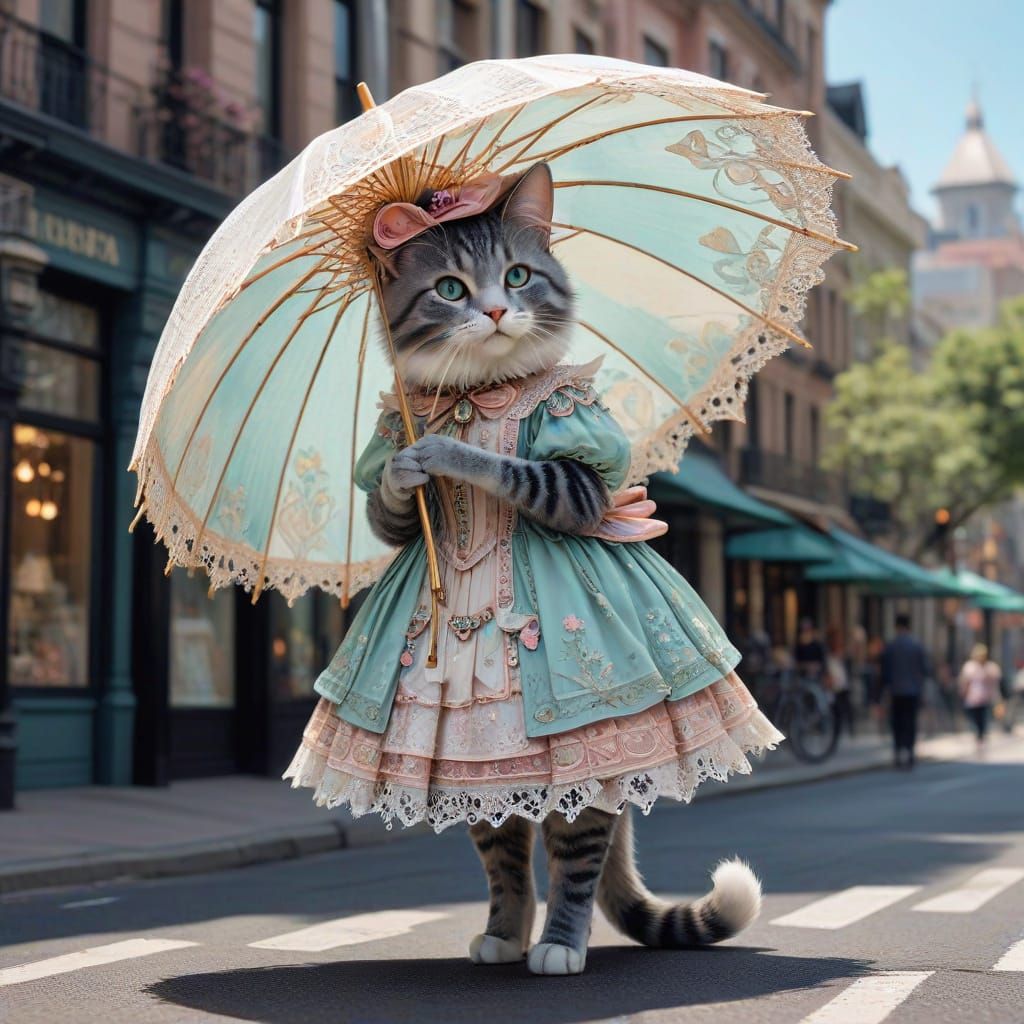 cat wearing Victorian dress