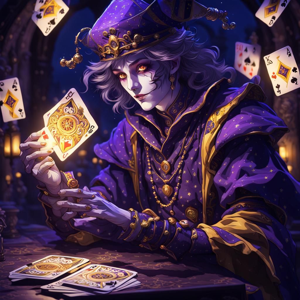 Anime Jester Playing Cards in Moonlight