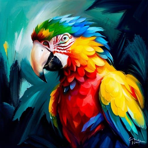 Colorful Parrot Painting with Glowing Mist