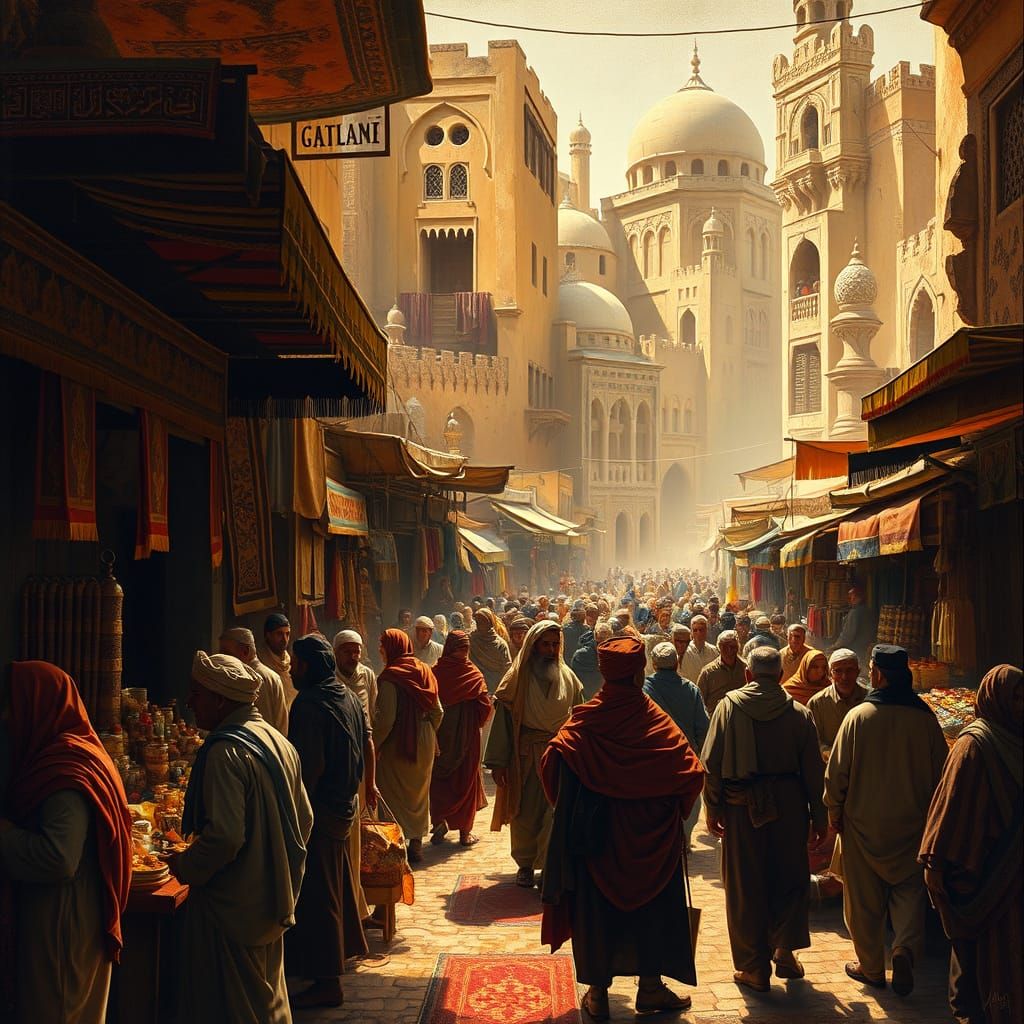 Bustling Marketplace in Ancient Arabic City, Hyperrealistic ...