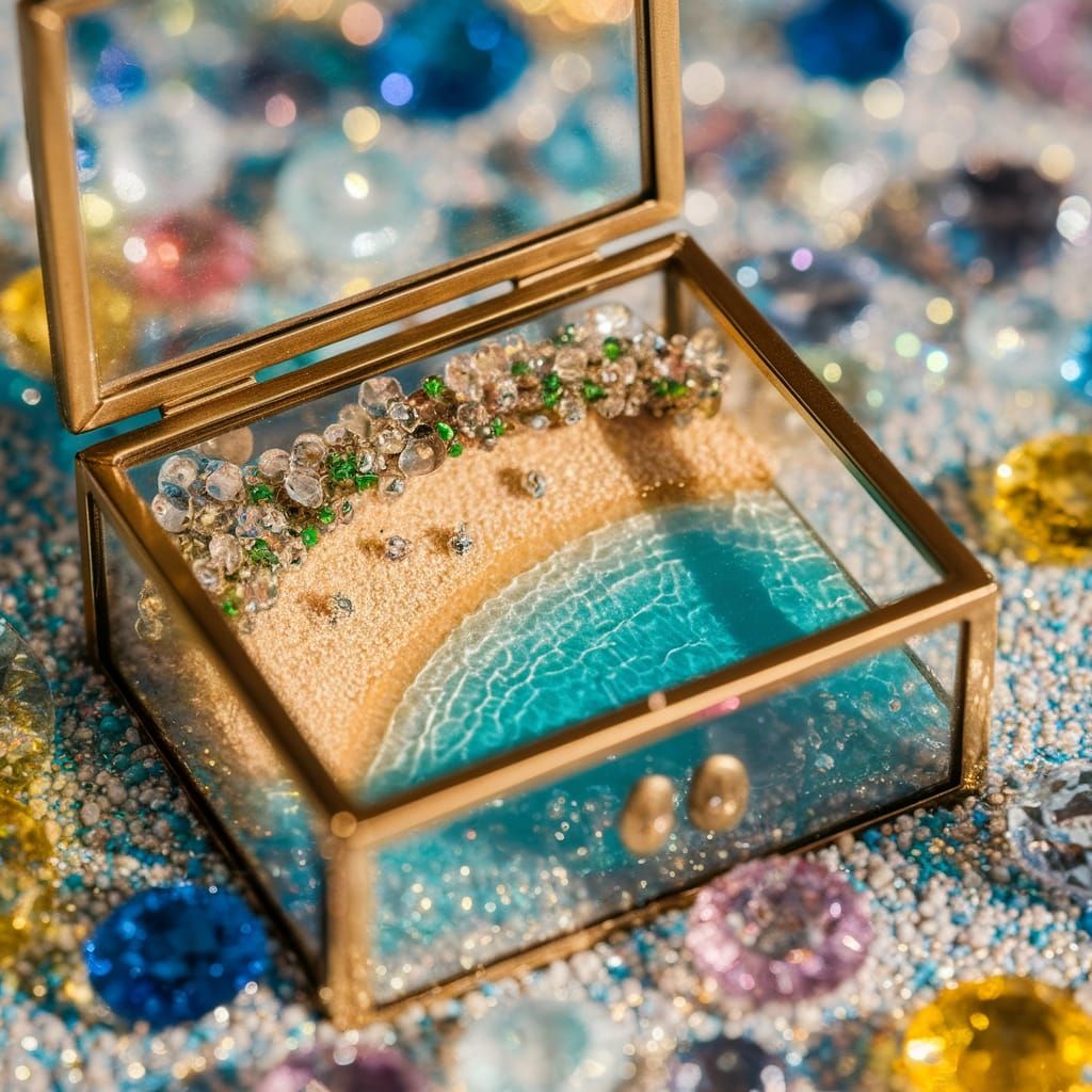 Miniature North Cyprus Beach in Glass Jewelry Box