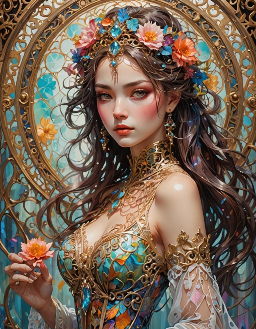 Filigree Lantern in Dreamy Psychedelic Holographic Art