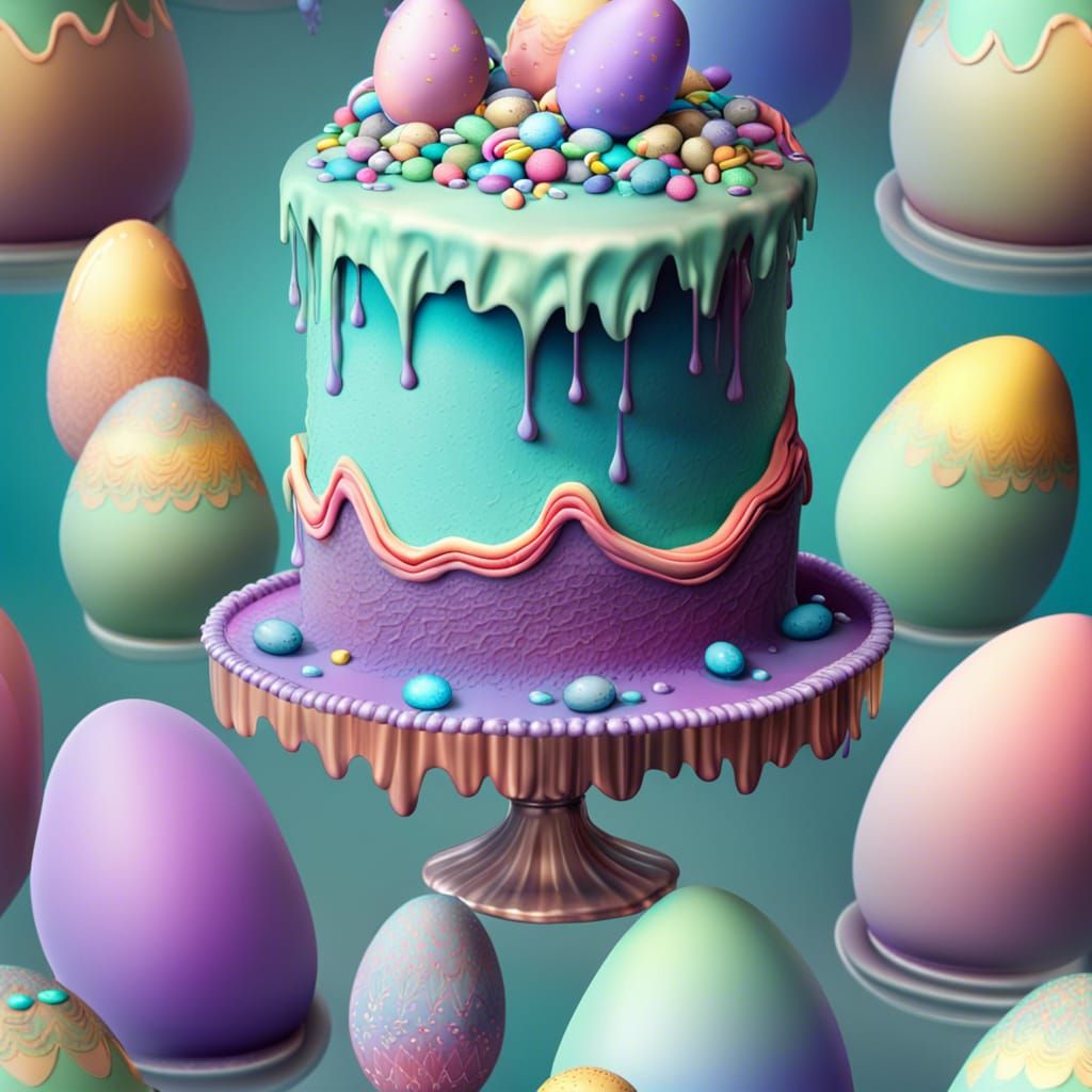 Pastel Birthday Cake with Easter Eggs