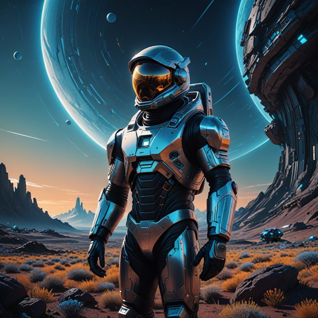 Astronaut on Alien Planet with Crystal Structure