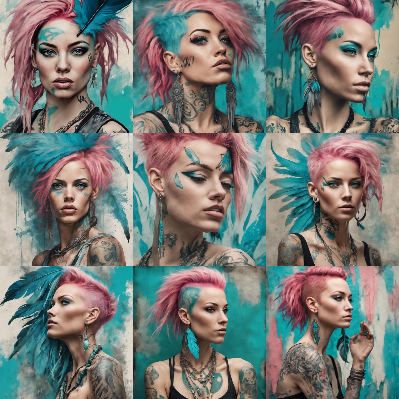 Edgy Bohemian Woman with Pink Hair and Tattoos