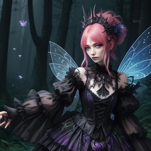 Gothic Fairy Princess in Dark Mystical Forest