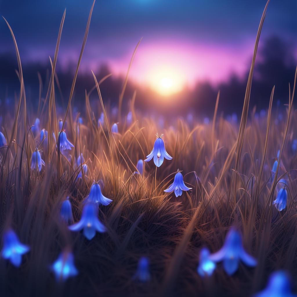 Glowing Bluebell in Dead Grass Field: Fantasy Concept Art