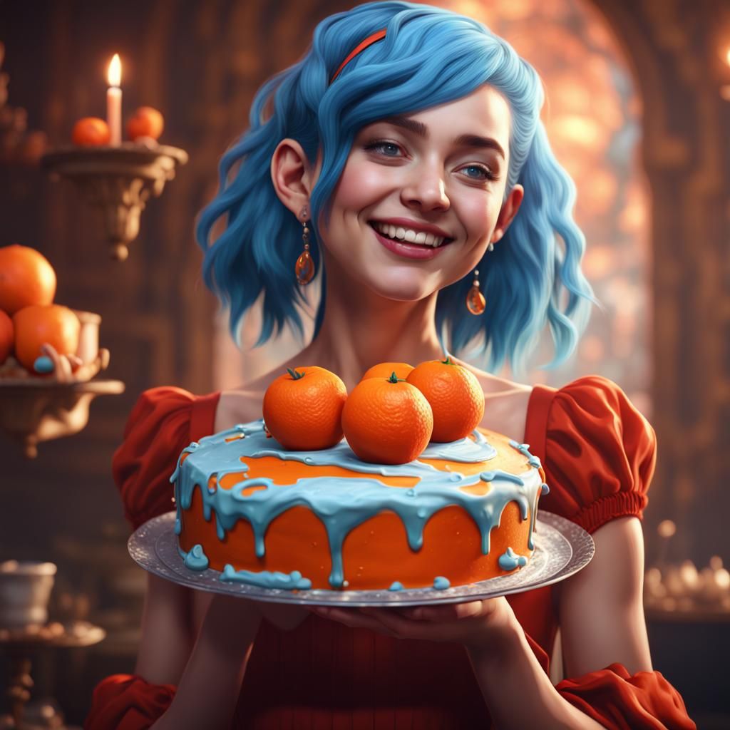 Smiling Girl with Cake: Fantasy Concept Art