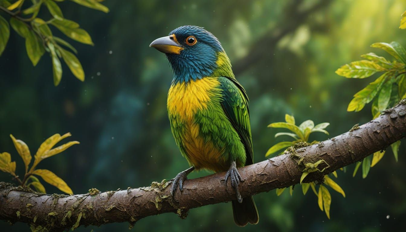 Yellow-eared Barbet in Lush Foliage Splash Art