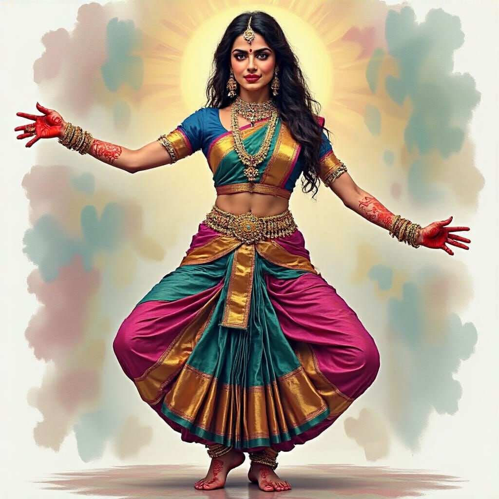Bharatanatyam Dancer in Watercolor Style