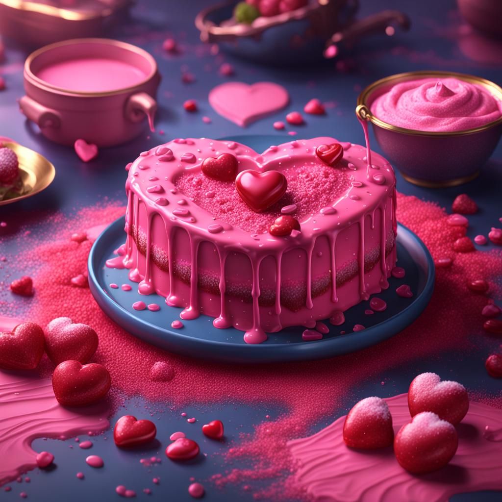 Pink Heart Pudding Dessert: Fantasy Concept Art