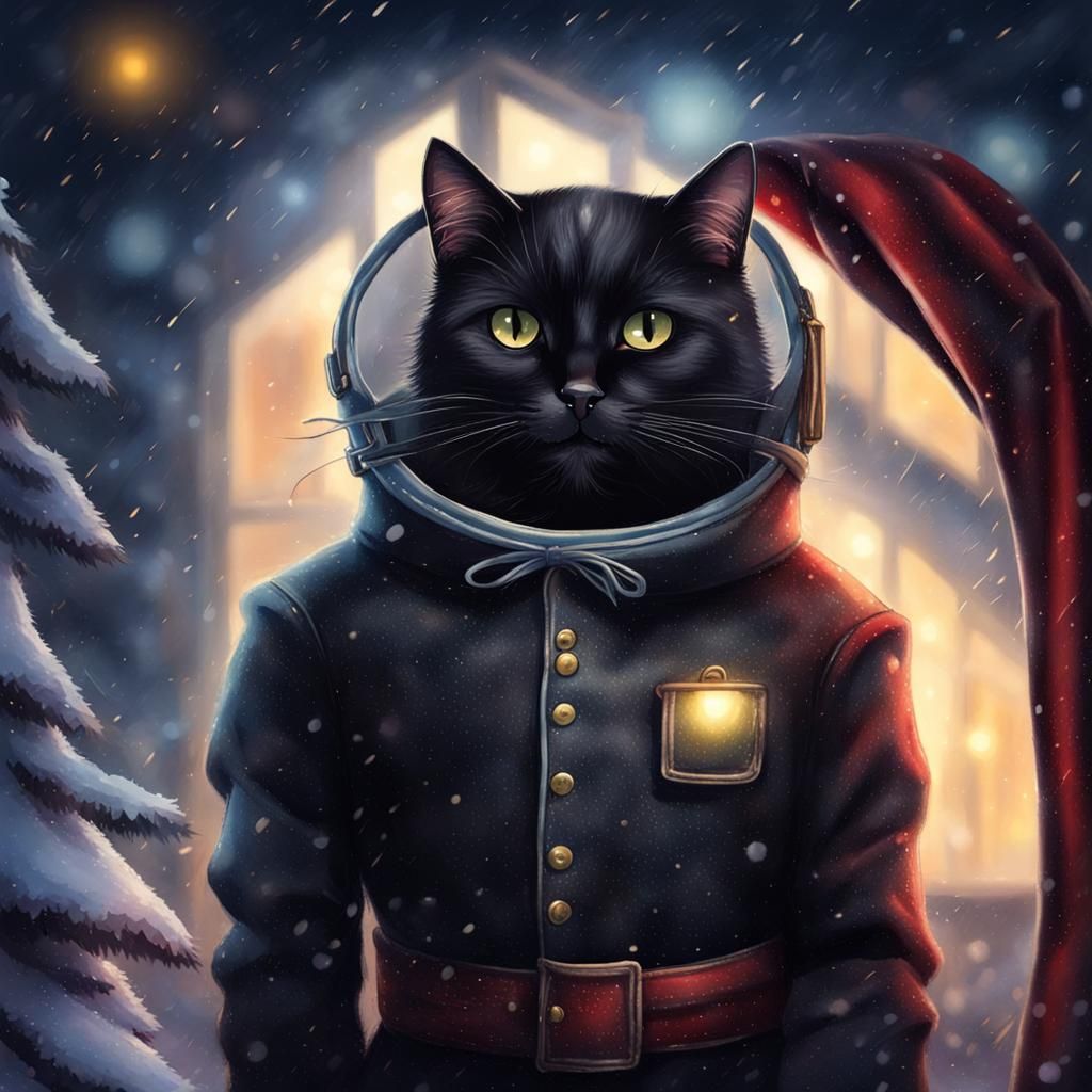 Santa Cat: Anthropomorphic Feline in Holiday Dress
