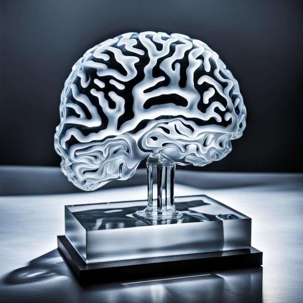 Intricate Ice Sculpture of a Human Brain