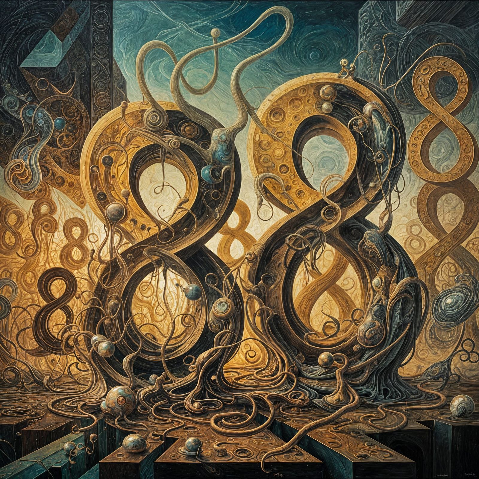 Dreamlike Melting 8s in Oil Painting