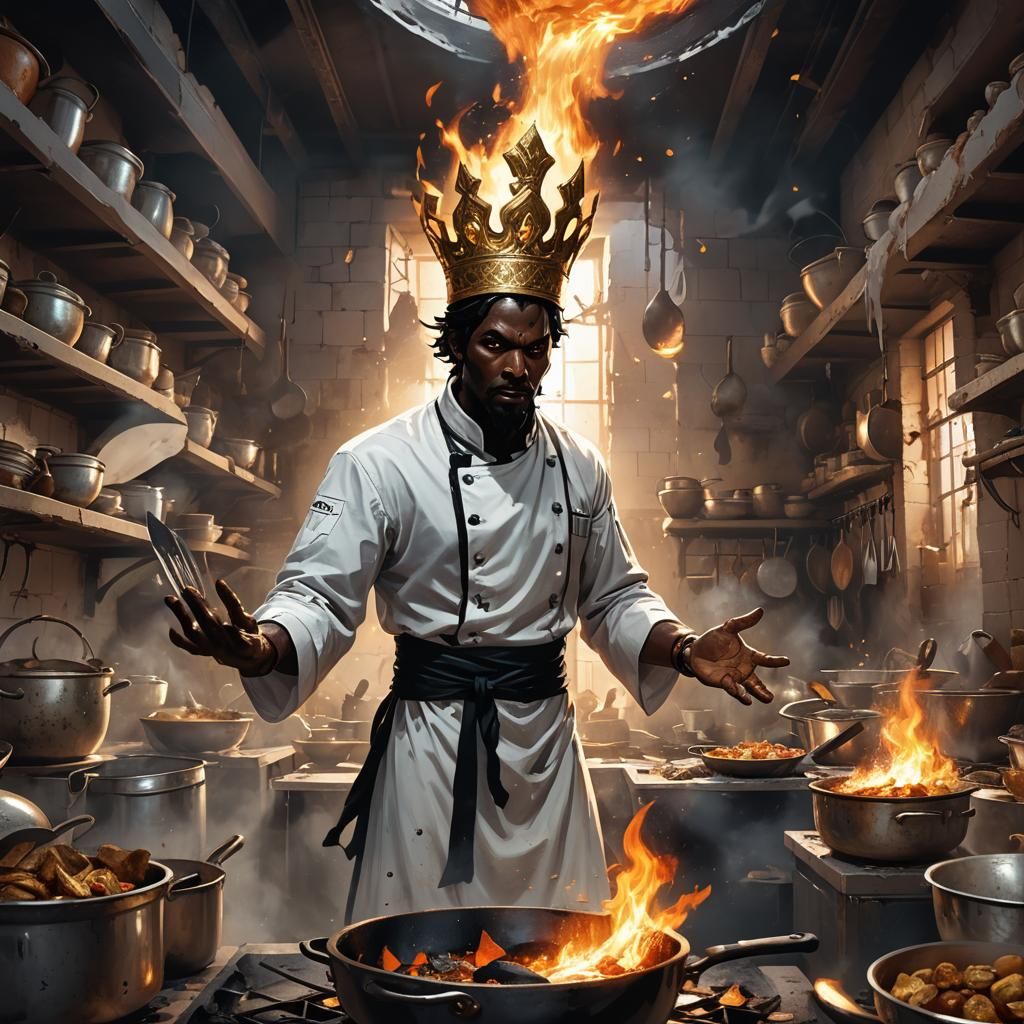 Evil Pakistan God in Destroyed Kitchen: Dark Fantasy Art