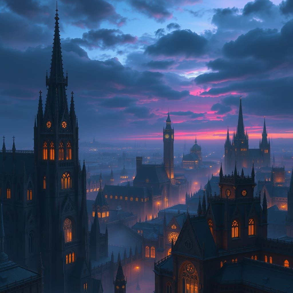 Fantasy Cityscape in Deep Blue Twilight