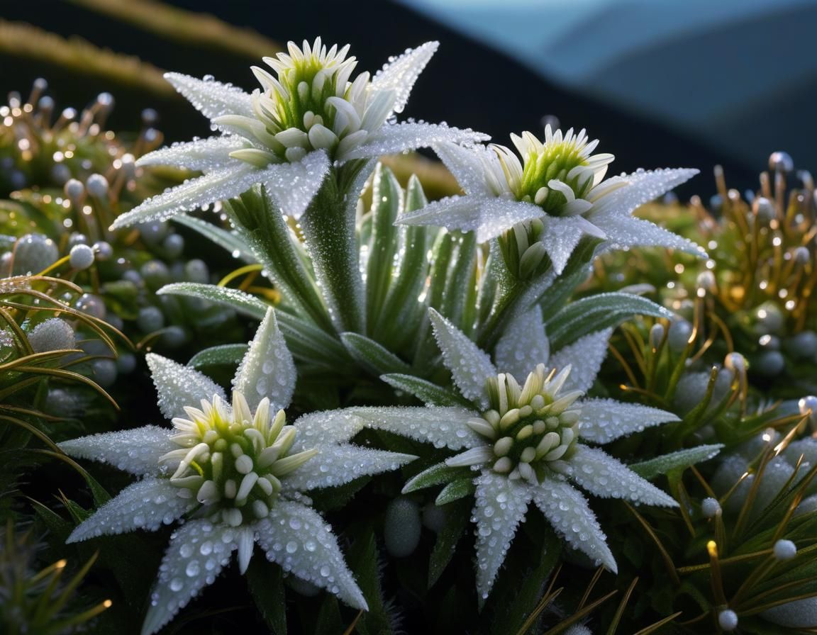 Edelweiss covered with morning dew