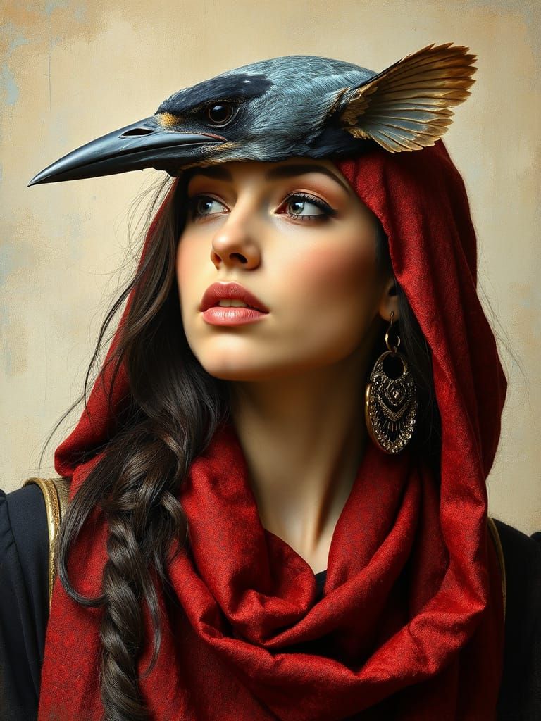 Bird-Woman Portrait in Welz Stein Style