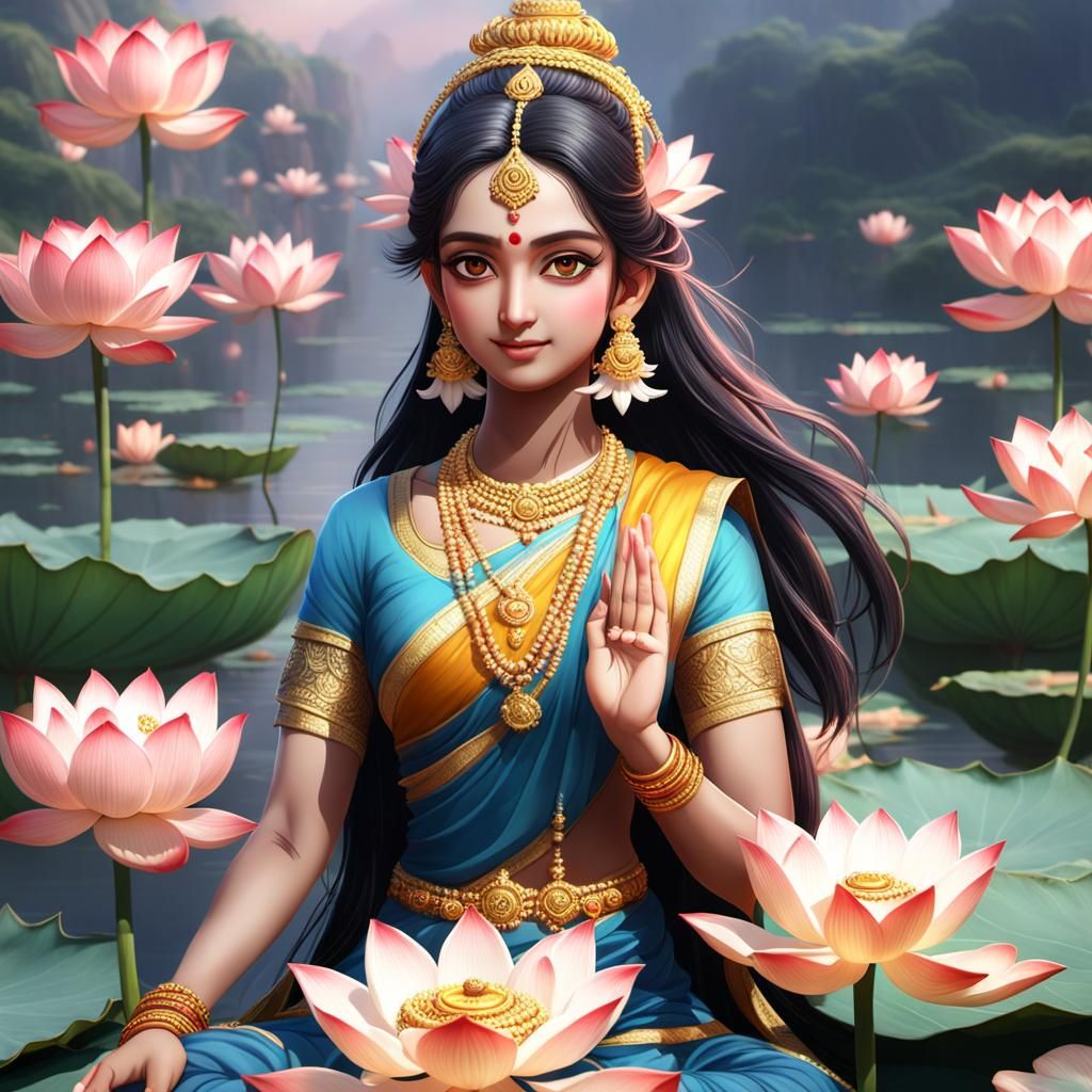 Beautiful Lakshmi as 3D Anime Art Goddess