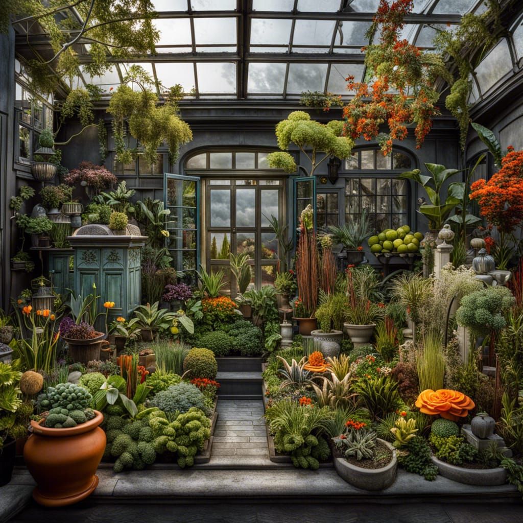 Glassblower's Haunted Urban Garden in Hyperrealistic Photo