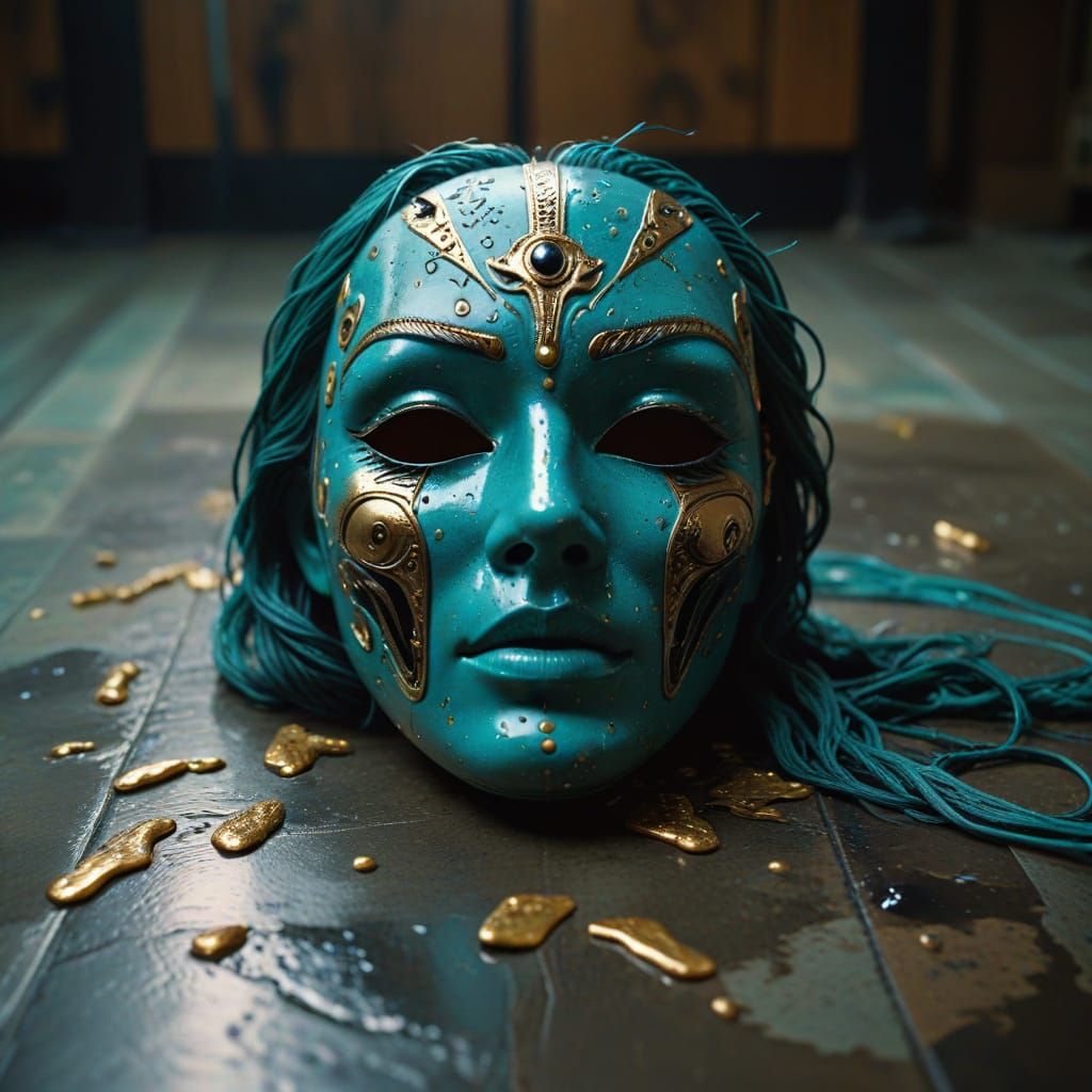 Crying Ceramic Mask in Dramatic Cinematic Style