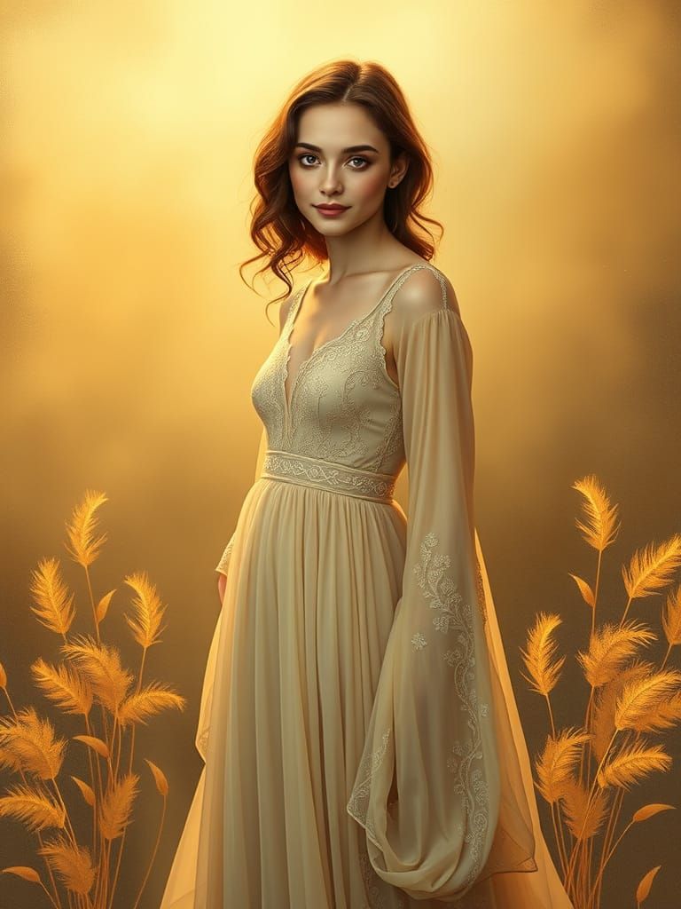 Enigmatic Woman in Art Nouveau Elegance