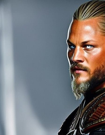 Viking Warrior in Detailed Armor Stares Intensely