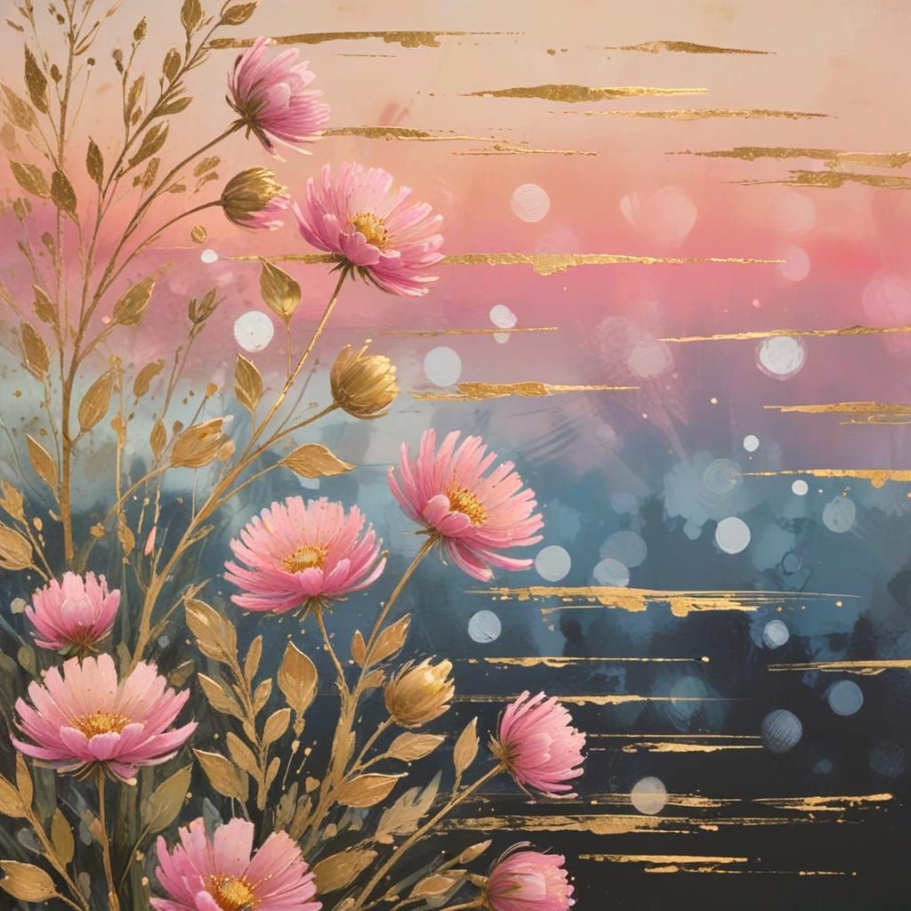 Dreamy Botanical Blooms in Sunset Hues