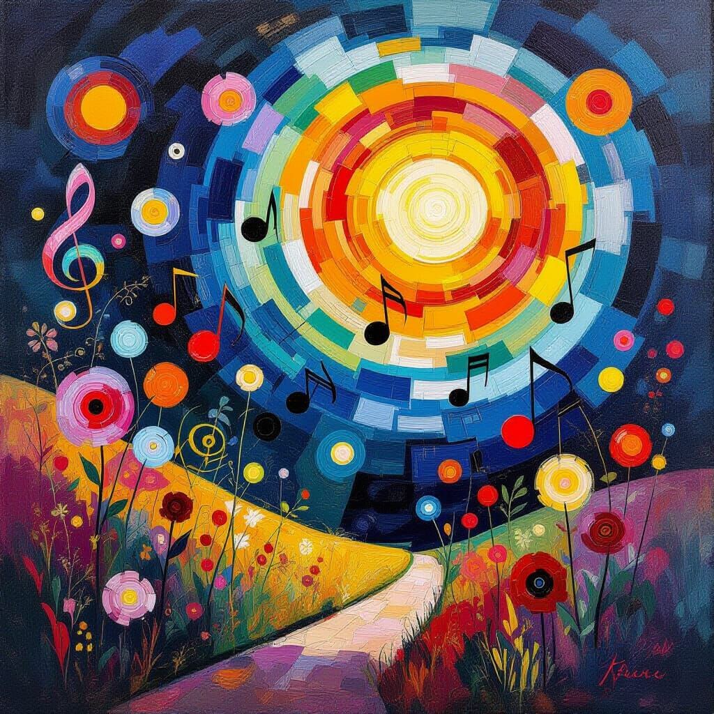 Abstract Sound Garden Oil Painting in Kandinsky Style