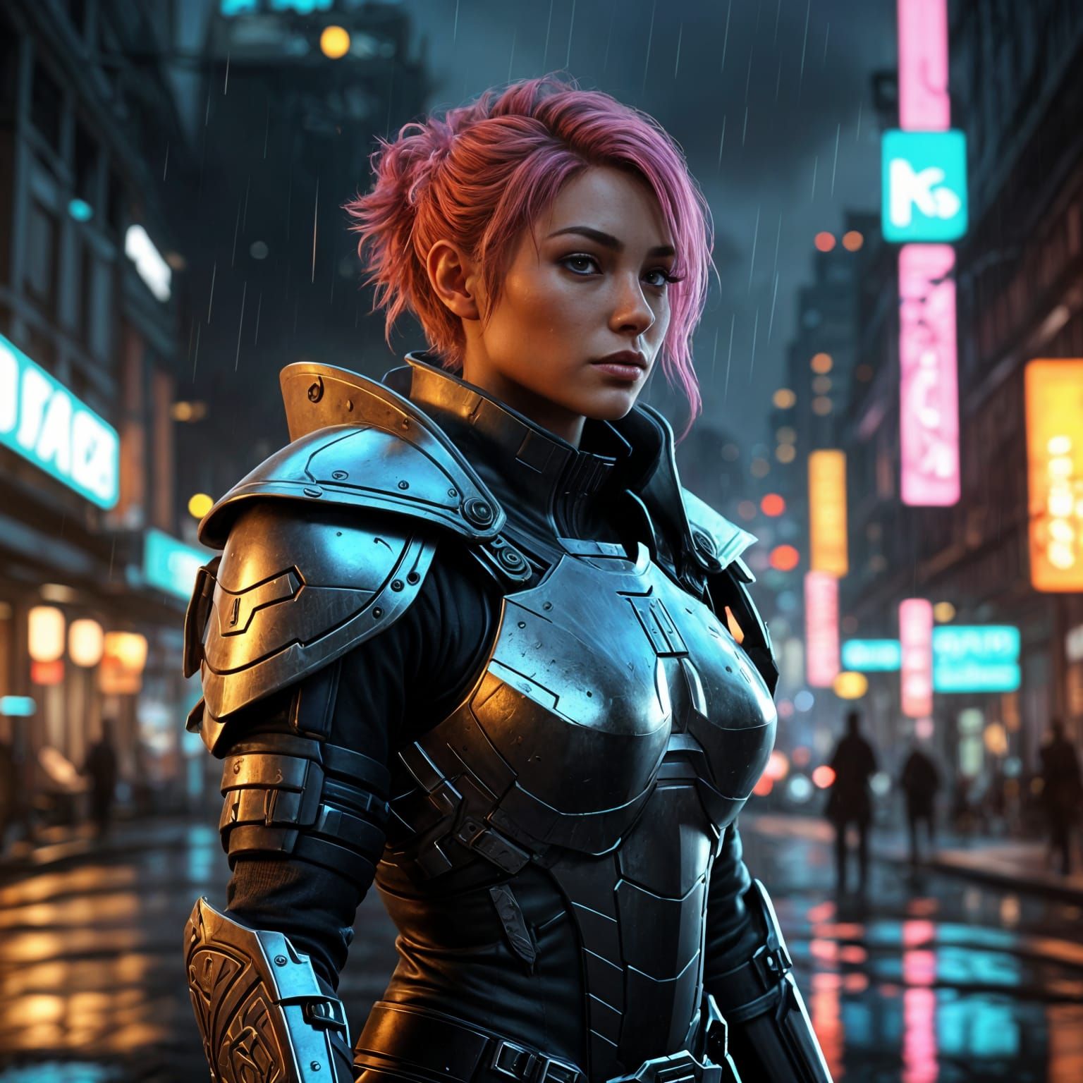 Cyberpunk Goddess in Neon City Streets
