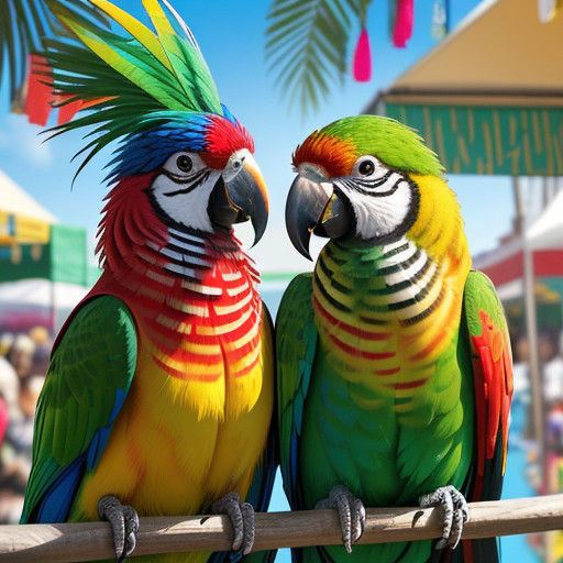 Vibrant Carnival Celebration with Colorful Parrots