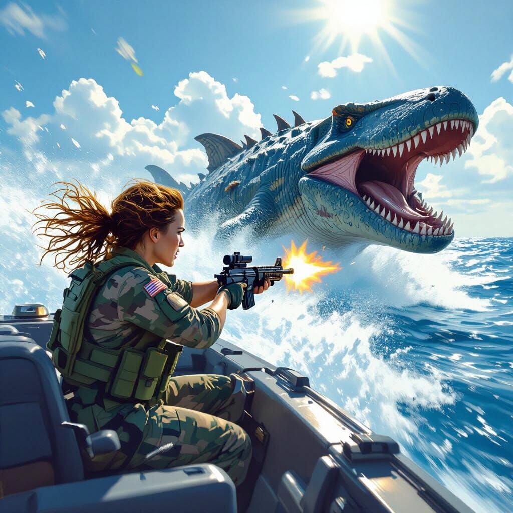 Woman Battles Sea Monster in Vivid Sci-Fi Action