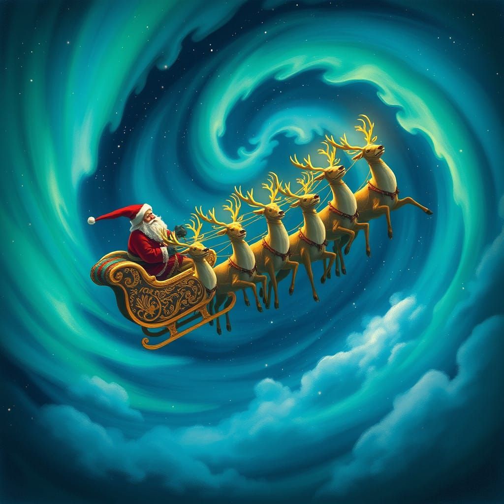 Santa's Magical Flight Through Northern Lights