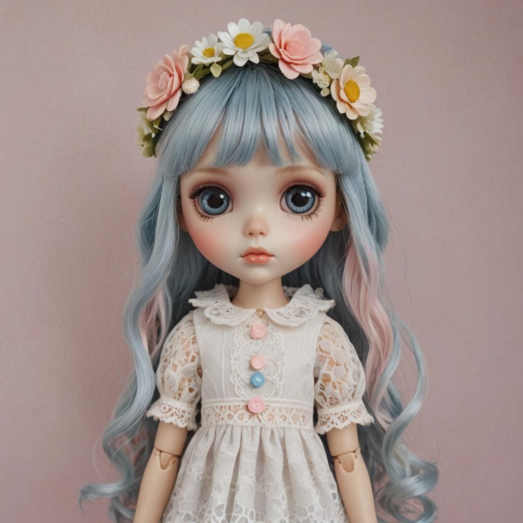 Pastel Blythe Doll with Lace Dress Digital Art