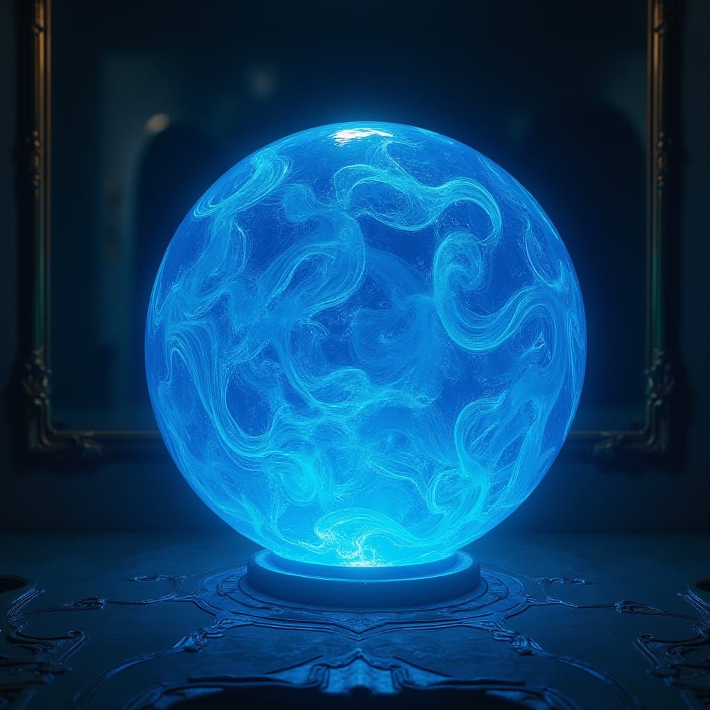 Electric Blue Sphere Reflecting Shimmering Lights