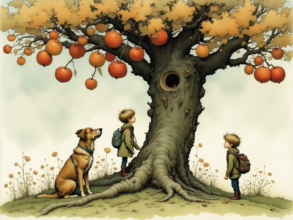 Boys in Apple Tree, Surrealist Digital Art