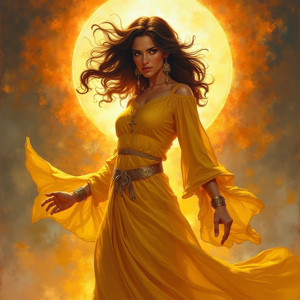 Fierce Goddess in Fiery Aura, Art Nouveau Style