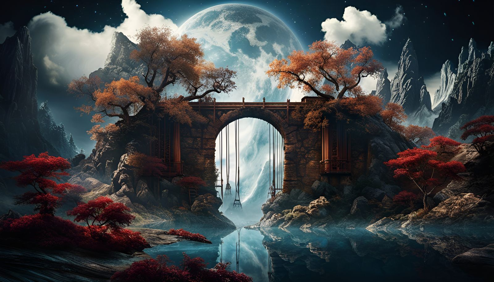 Magical Stardust Bridge in Inkblot Style