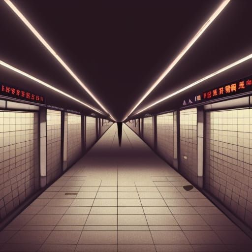Eerie Subway Station Illustration in Filmic Style