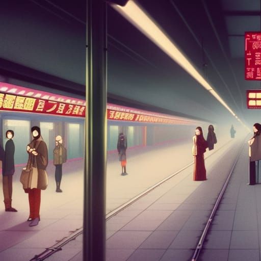 Eerie Subway Station Illustration in Vibrant Colors