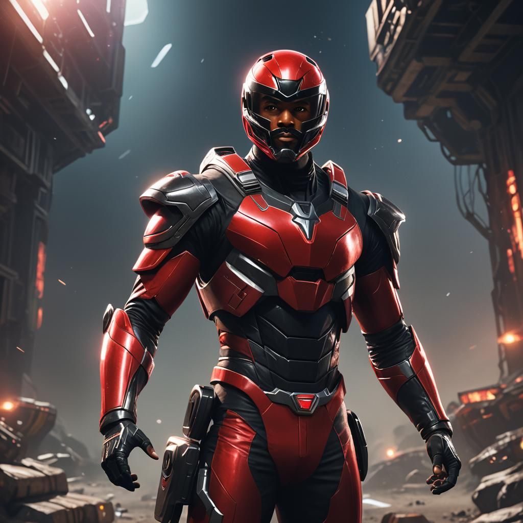 Black Space Ranger in Red Suit, 3D Render