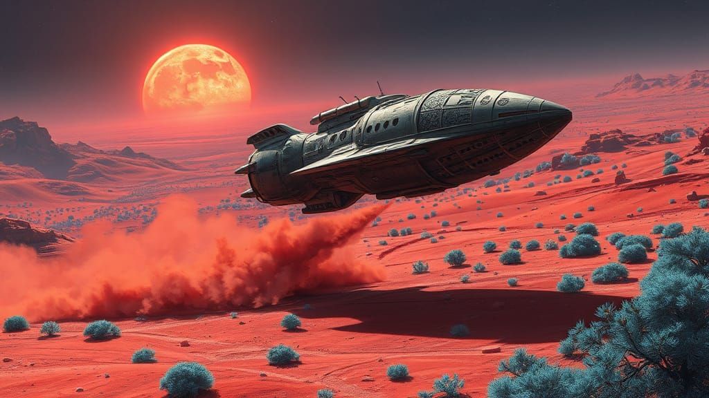 Alien Spacecraft Descent in Dark Fantasy Style