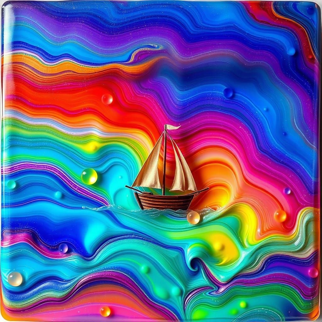 Vibrant Resin Block Art in Extreme Polished Style
