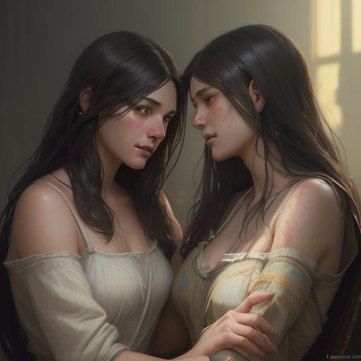 Loving Embrace: Portrait in Art Nouveau Style